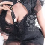 161cm 5ft3 Black Mesh Dress Sexy Sex Dolls Elegant Realistic TPE Dolls F Cup