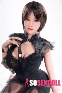 161cm 5ft3 Black Mesh Dress Sexy Sex Dolls Elegant Realistic TPE Dolls F Cup