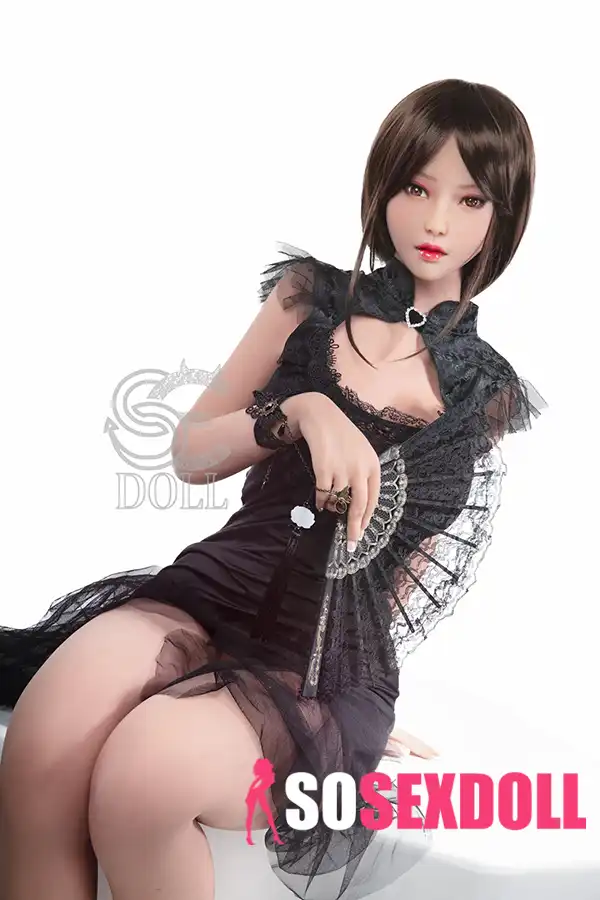 161cm 5ft3 Black Mesh Dress Sexy Sex Dolls Elegant Realistic TPE Dolls F Cup