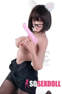 161cm 5ft3 Black Striped Dress Sexy Sex Dolls Realistic Brunette Fantasy Dolls F Cup