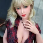 161cm 5ft3 Blonde Curly Hair Sexy Dolls Plaid Shirt Mini Skirt Dolls F Cup