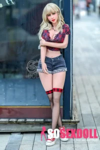 161cm 5ft3 Blonde Curly Hair Sexy Dolls Plaid Shirt Mini Skirt Dolls F Cup