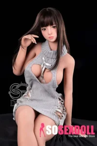 161cm 5ft3 Brown Hair Knit Dress Sex Dolls Gray Sweater Sexy Love Dolls G Cup