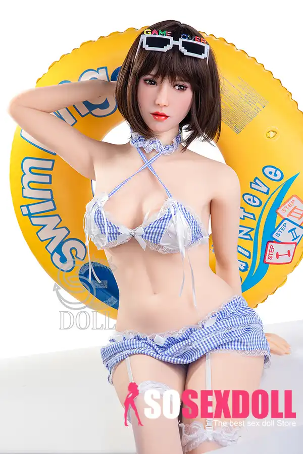 163cm 5ft4 Blue Check Bikini Sex Dolls Realistic Swimsuit Love Dolls E Cup