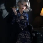 158 cm 5 ft2 silikoninen jääkuningatar, rintava sininen pitsimekko, ohuet hiukset, seksinukke #AB28 pää