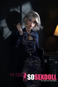 158cm 5ft2 Silicone Ice Queen Busty Blue Lace Dress Sliver Hair Sex Doll #AB28 Head