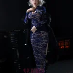 158 cm 5 ft2 silikoninen jääkuningatar, rintava sininen pitsimekko, ohuet hiukset, seksinukke #AB28 pää