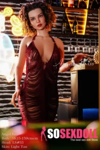 159cm 5ft2 Curly Hair Busty Sex Dolls Red Dress Seductive Sex Dolls