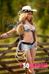 165cm 5ft4 Silicone Cowgirl Outfit Round Chest Blonde Pigtail Sex Doll #Sophia