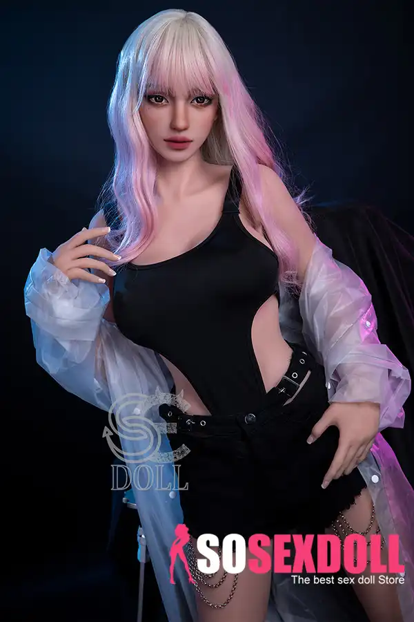 168cm 5ft6 Pink Purple Hair Sex Dolls Black Bodysuit Sexy Dolls F Cup