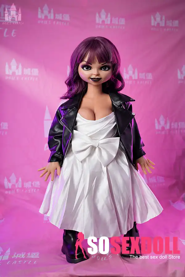 90cm 2ft9 Silicone Anime Bride Big Eyes Purple Hair Sex Doll #S34 Head