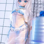 140cm 4ft6 Silicone Anime Girl Big Chest Blue Eyes Sliver Sex Doll #Y012 Head