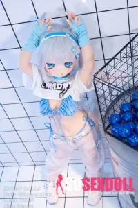 140cm 4ft6 Silicone Anime Girl Big Chest Blue Eyes Sliver Sex Doll #Y012 Head