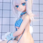 140cm 4ft6 Silicone Anime Girl Big Chest Blue Eyes Sliver Sex Doll #Y012 Head