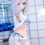 140cm 4ft6 Silicone Anime Girl Big Chest Blue Eyes Sliver Sex Doll #Y012 Head