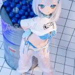 140cm 4ft6 Silicone Anime Girl Big Chest Blue Eyes Sliver Sex Doll #Y012 Head