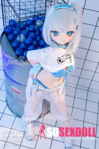140cm 4ft6 Silicone Anime Girl Big Chest Blue Eyes Sliver Sex Doll #Y012 Head