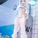 140cm 4ft6 Silicone Anime Girl Big Chest Blue Eyes Sliver Sex Doll #Y012 Head