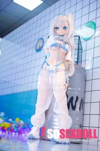 140cm 4ft6 Silicone Anime Girl Big Chest Blue Eyes Sliver Sex Doll #Y012 Head