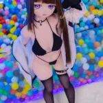 140cm 4ft6 TPE Anime Round Chest Black Bikini Brown Sex Doll #Y011 Head