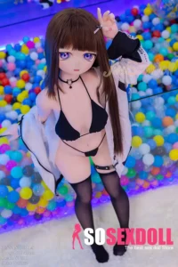 140cm 4ft6 TPE Anime Round Chest Black Bikini Brown Sex Doll #Y011 Head