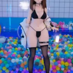 140cm 4ft6 TPE Anime Round Chest Black Bikini Brown Sex Doll #Y011 Head