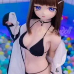 140cm 4ft6 TPE Anime Round Chest Black Bikini Brown Sex Doll #Y011 Head