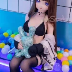 140cm 4ft6 TPE Anime Round Chest Black Bikini Brown Sex Doll #Y011 Head