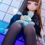 140cm 4ft6 TPE Anime Round Chest Black Bikini Brown Sex Doll #Y011 Head