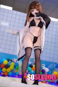 140cm 4ft6 TPE Anime Round Chest Black Bikini Brown Sex Doll #Y011 Head