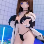 140cm 4ft6 TPE Anime Round Chest Black Bikini Brown Sex Doll #Y011 Head