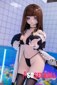140cm 4ft6 TPE Anime Round Chest Black Bikini Brown Sex Doll #Y011 Head