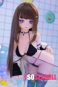 140cm 4ft6 TPE Anime Round Chest Black Bikini Brown Sex Doll #Y011 Head