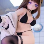 140cm 4ft6 TPE Anime Round Chest Black Bikini Brown Sex Doll #Y011 Head