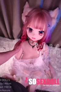 146cm 4ft7 TPE Anime Cat Girl Big Eyes Pink Haired Sex Doll #Y001 Head