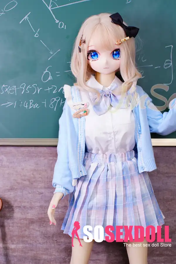 146 cm (4 Fuß 7 Zoll) große TPE-Anime-Schulmädchen-Sexdoll mit blauen Augen und blonden Haaren #Y008 Kopf