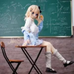 146cm 4ft7 TPE Anime Schoolgirl Blue Eyes Blonde Hair Sex Doll #Y008 Head