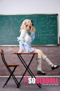 146cm 4ft7 TPE Anime Schoolgirl Blue Eyes Blonde Hair Sex Doll #Y008 Head
