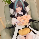 159cm 5ft2 TPE Anime Blue Twin Tails Busty Maid Sex Doll #Y012 Head