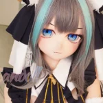 159cm 5ft2 TPE Anime Blue Twin Tails Busty Maid Sex Doll #Y012 Head