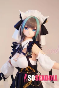 159cm 5ft2 TPE Anime Blue Twin Tails Busty Maid Sex Doll #Y012 Head