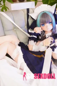 159cm 5ft2 TPE Anime Blue Twin Tails Busty Maid Sex Doll #Y012 Head