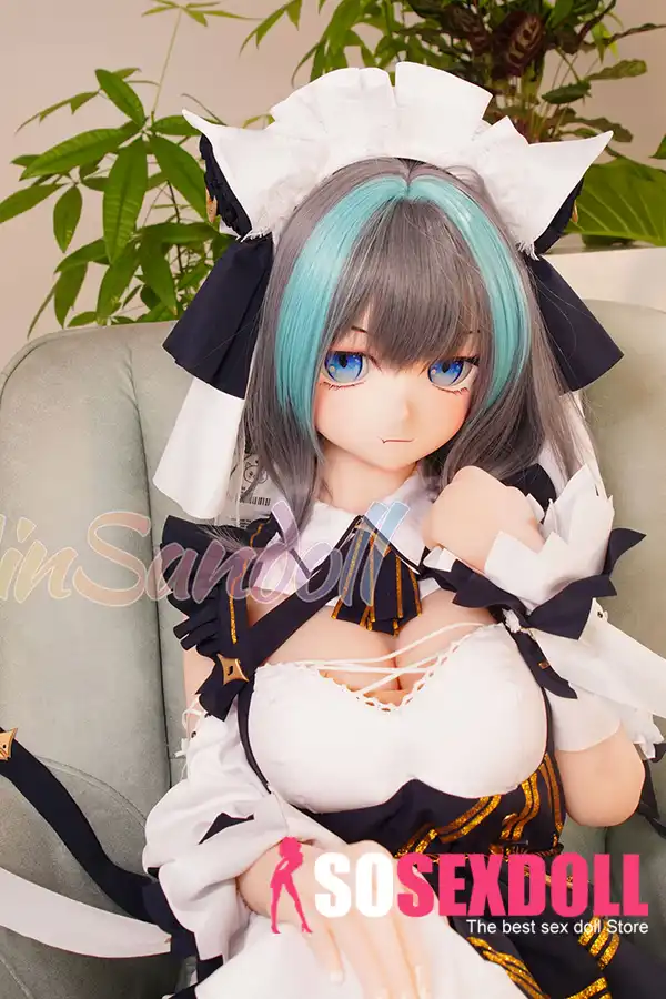 159cm 5ft2 TPE Anime Blue Twin Tails Busty Maid Sex Doll #Y012 Head