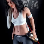 159cm 5ft2 TPE Athletic Girl A Cup Chest Toned Body Black Sex Doll #398 Head