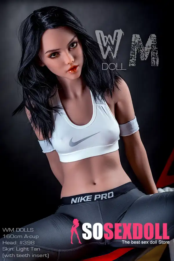 159cm 5ft2 TPE Athletic Girl A Cup Chest Toned Body Black Sex Doll #398 Head