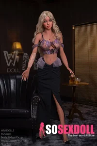 166cm 5ft5 Silicone C Cup Purple Lack Dress Blonde Sex Doll #SS196 Head