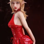 170cm 5ft6 Silicone E Cup Elf Fantasy Blonde Sex Doll in Red Dress #DC65 Head