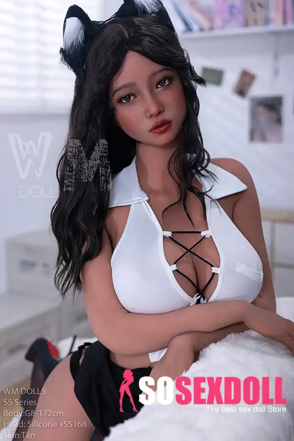 ตุ๊กตายางซิลิโคนรูปแมวสาวเอเชียหน้าอกใหญ่ 5 ฟุต 5 นิ้ว ขนาด 173 ซม. ผมสีดำ #SS168