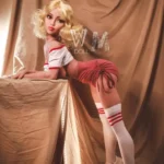 141cm 4ft6 TPE Sport Girl Ample Chest Curly Blonde Hair Sex Doll #369 Head