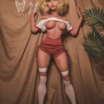 141cm 4ft6 TPE Sport Girl Ample Chest Curly Blonde Hair Sex Doll #369 Head